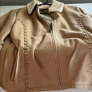Coldwater Creek Camel Teddy Jacket with Faux Fur Collar